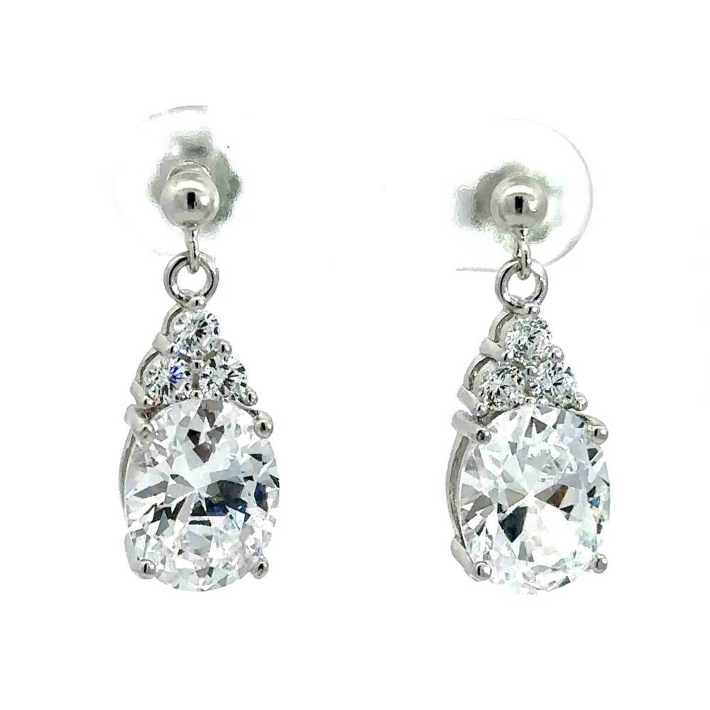 NEW STARLETTE women's oval cut dangle earrings in silver